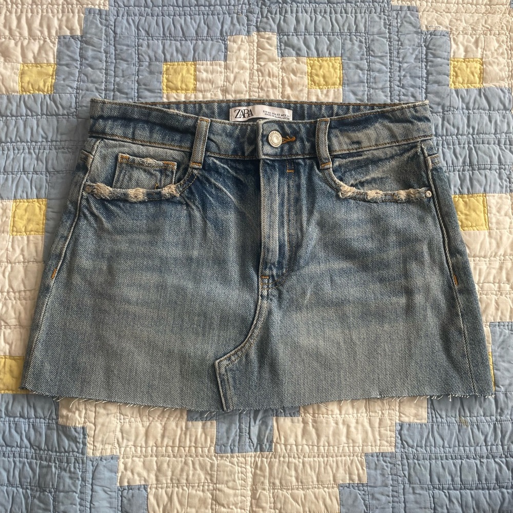 Zara cut off super mini denim skirt
